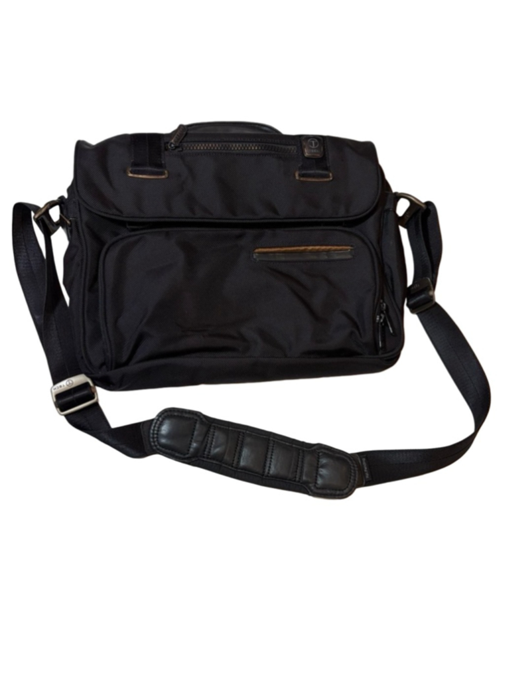 T Tech by Tumi Black Ballistic Nylon Messenger Laptop Briefcase Travel Bag